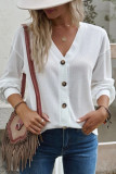 Casual Solid Buttons V Neck Tops