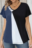 Casual Color Block Contrast V Neck T-Shirts
