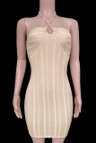 Sexy Solid Frenulum Halter Sleeveless Dress Dresses