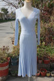 Elegant Simplicity Solid Fold V Neck A Line Dresses