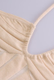 Sexy Solid Frenulum Halter Sleeveless Dress Dresses