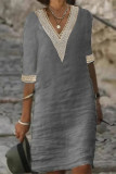 Casual Solid Patchwork V Neck A Line Dresses
