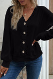 Casual Solid Buttons V Neck Tops