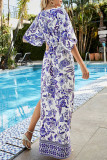 Bohemian Elegant Print Slit V Neck Irregular Dress Dresses