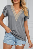 Casual Solid Patchwork V Neck T-Shirts