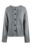 Casual Solid Buttons Hooded Collar Tops