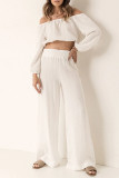 Casual Simplicity Solid Off the Shoulder Long Sleeve Two Pieces