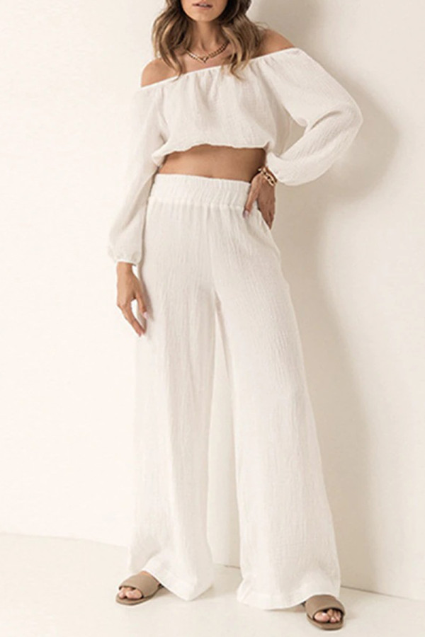 Casual Simplicity Solid Off the Shoulder Long Sleeve Two Pieces