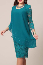 Elegant Solid Lace O Neck One Step Skirt Dresses