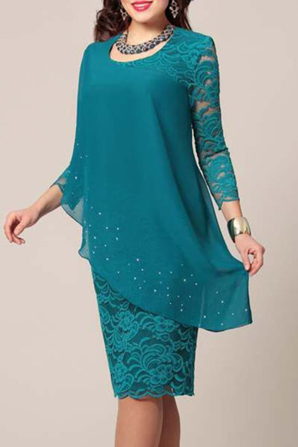 Elegant Solid Lace O Neck One Step Skirt Dresses