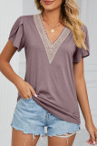 Casual Solid Patchwork V Neck T-Shirts
