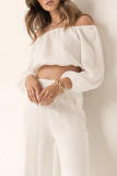 Casual Simplicity Solid Off the Shoulder Long Sleeve Two Pieces
