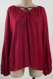 Casual Simplicity Solid Frenulum V Neck Tops
