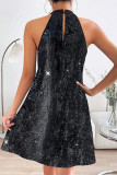 Sexy Solid Sequins Halter Sleeveless Dress Dresses