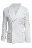 Work Elegant Solid Hollowed Out Turn-back Collar Outerwear