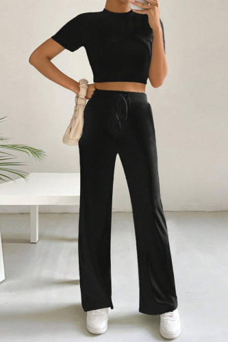 Simplicity Solid Frenulum O Neck Short Sleeve Two Pieces