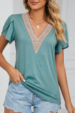 Casual Solid Patchwork V Neck T-Shirts