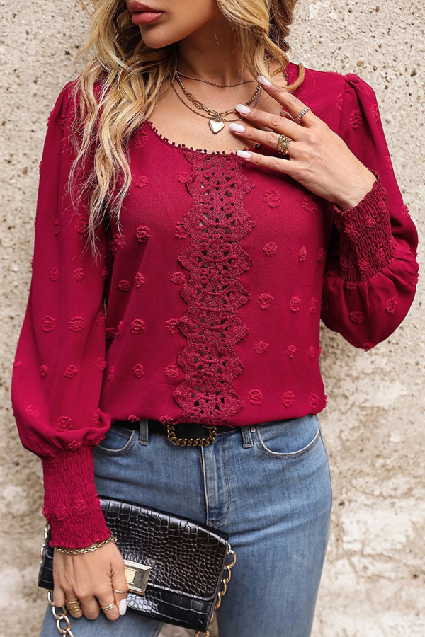 Elegant Solid Lace O Neck Tops