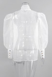 Sexy Solid See-through With Bow Half A Turtleneck Tops