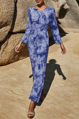 Casual Tie Dye V Neck Loose Jumpsuits