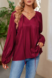 Casual Simplicity Solid Frenulum V Neck Tops