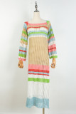 Sexy Vacation Color Block Hollowed Out Contrast Square Collar Beach Dress Dresses