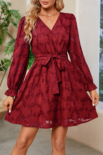 Elegant Solid Lace Patchwork V Neck A Line Dresses