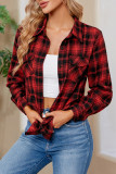 Casual Plaid Contrast Shirt Collar Tops