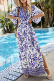 Bohemian Elegant Print Slit V Neck Irregular Dress Dresses
