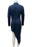Sexy Solid Slit Half A Turtleneck Wrapped Skirt Dresses