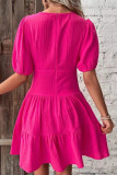Elegant Solid Flounce V Neck Cake Skirt Dresses