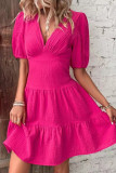 Elegant Solid Flounce V Neck Cake Skirt Dresses
