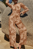 Casual Tie Dye V Neck Loose Jumpsuits