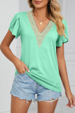 Casual Solid Patchwork V Neck T-Shirts