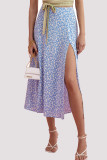 Elegant Print Slit Regular High Waist Type A Full Print Bottoms