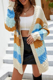 Elegant Color Block Contrast Cardigan Collar Tops