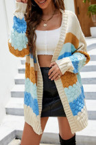 Elegant Color Block Contrast Cardigan Collar Tops