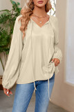 Casual Simplicity Solid Frenulum V Neck Tops