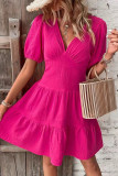 Elegant Solid Flounce V Neck Cake Skirt Dresses