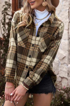 Casual Plaid Patchwork Turndown Collar Tops