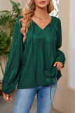 Casual Simplicity Solid Frenulum V Neck Tops