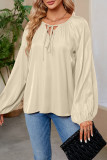 Casual Simplicity Solid Frenulum V Neck Tops