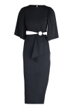 Sexy Solid High Opening Asymmetrical O Neck Irregular Dress Dresses