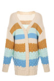 Elegant Color Block Contrast Cardigan Collar Tops