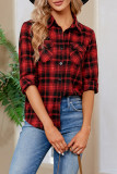 Casual Plaid Contrast Shirt Collar Tops