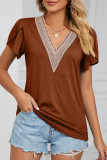 Casual Solid Patchwork V Neck T-Shirts