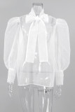 Sexy Solid See-through With Bow Half A Turtleneck Tops