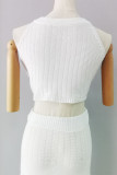 Sexy Vacation Solid Patchwork Slit O Neck Sleeveless Two Pieces