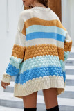 Elegant Color Block Contrast Cardigan Collar Tops