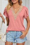 Casual Solid Patchwork V Neck T-Shirts